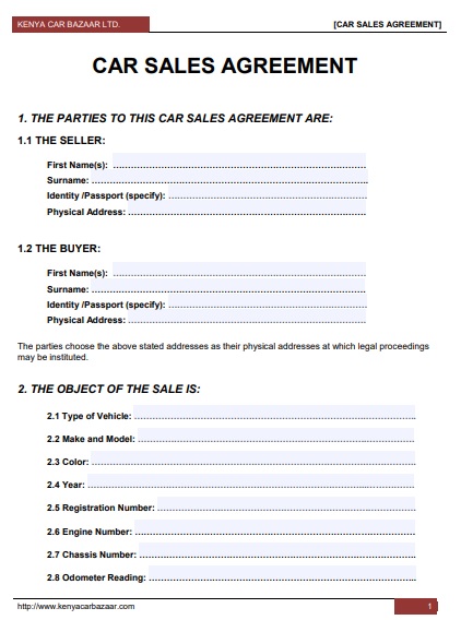 vehicle sales agreement template 1