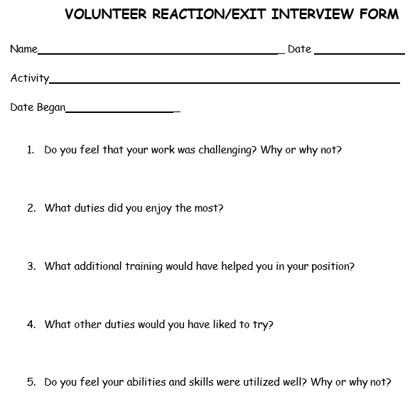 volunteer reaction exit interview form