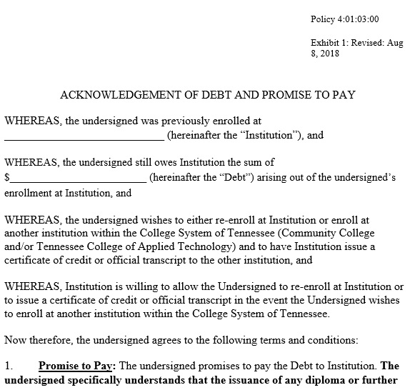 acknowledgement of debt and promise to pay