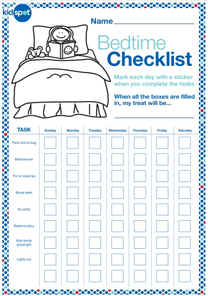 bedtime reward chart template