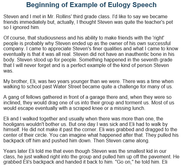 beginning of example of eulogy speech