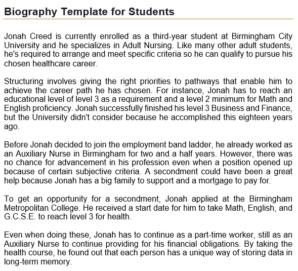 biography template for students