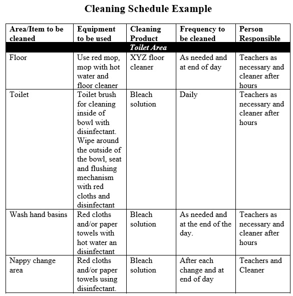 cleaning schedule example