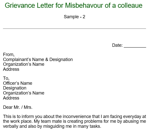 complaint letter for misbehaviour of colleague