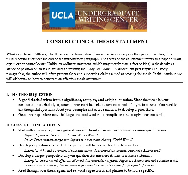 constructing a thesis statement template