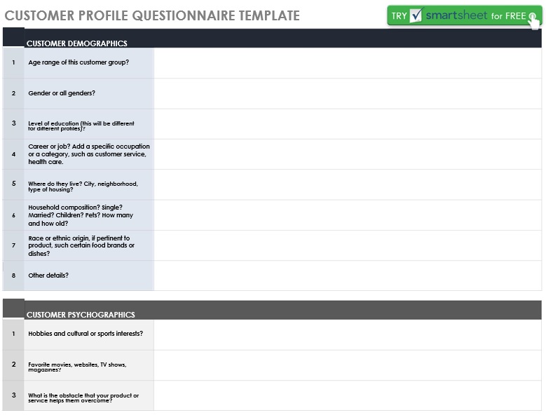 customer profile questionnaire template