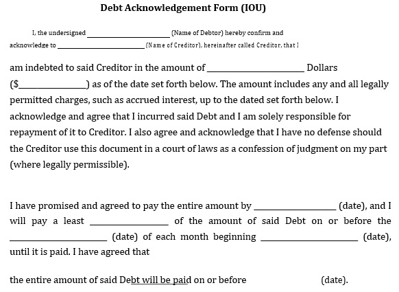 debt acknowledgement form 1