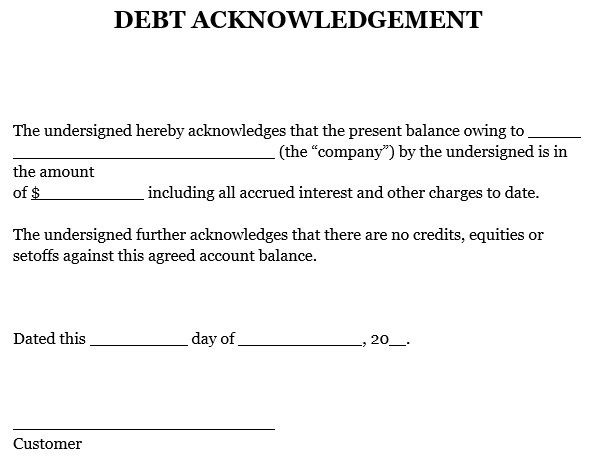 debt acknowledgement form