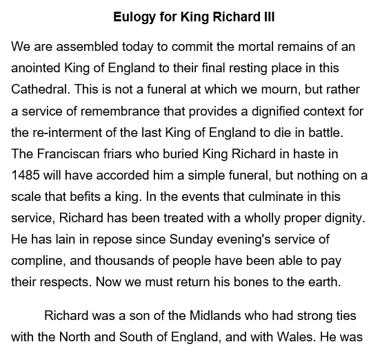 eulogy for king richard iii