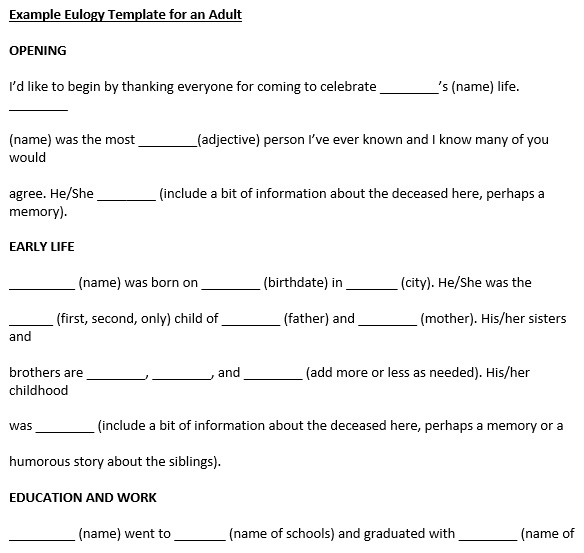 eulogy template for an adult