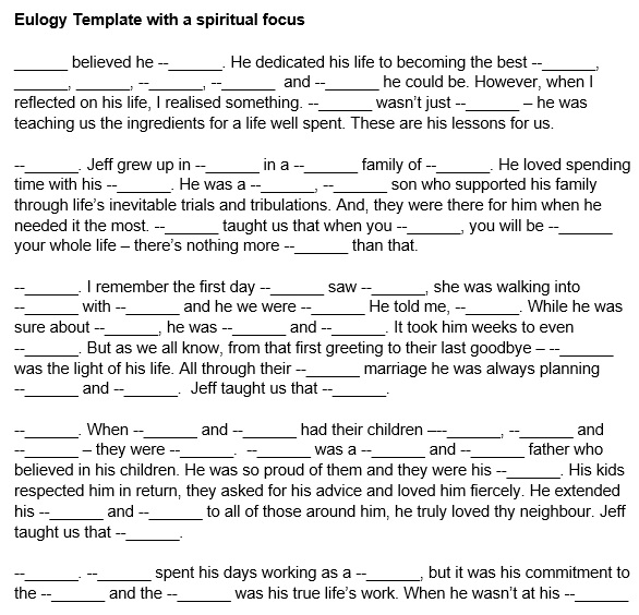 eulogy template with a spiritual focus