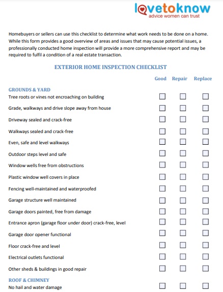 exterior home inspection checklist template