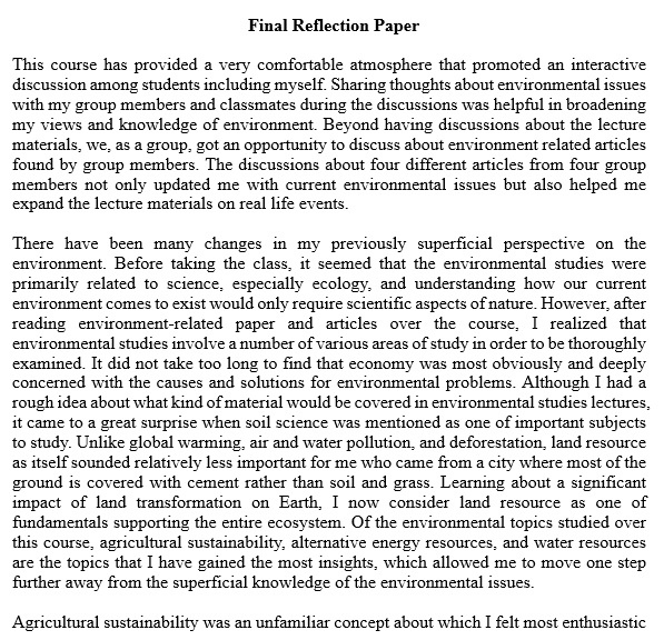 final reflection paper example