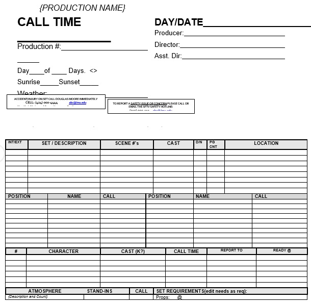 free call sheet template 17