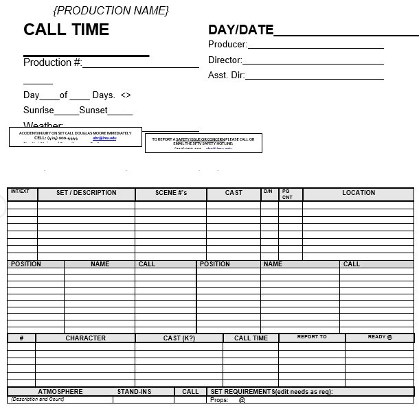 free call sheet template 17