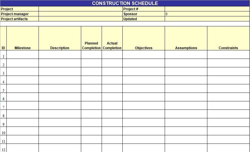 free construction schedule template 1