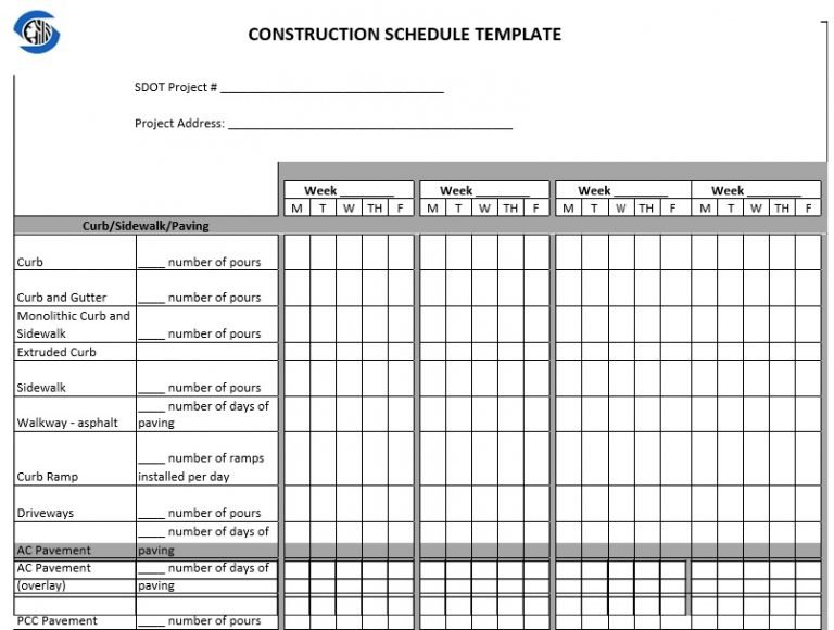 free construction schedule template 4