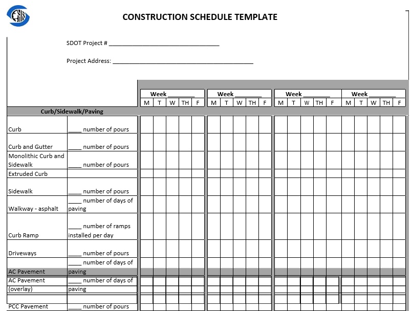free construction schedule template 4