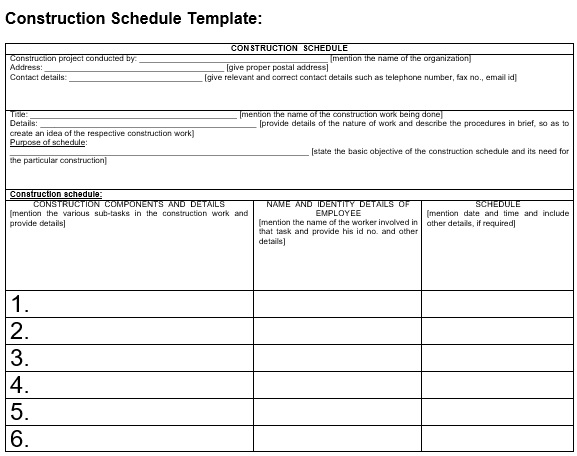 free construction schedule template 9