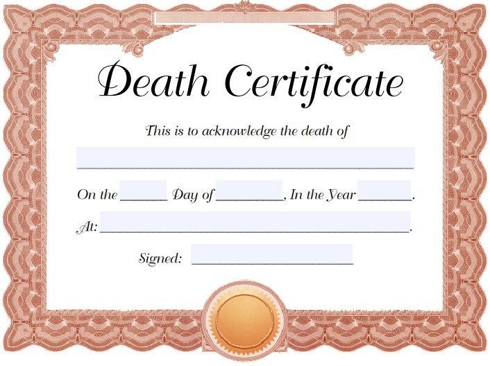 Free Printable Death Certificate Templates Word Pdf Best Collections