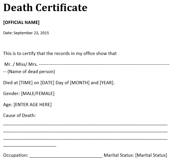 free death certificate template 13