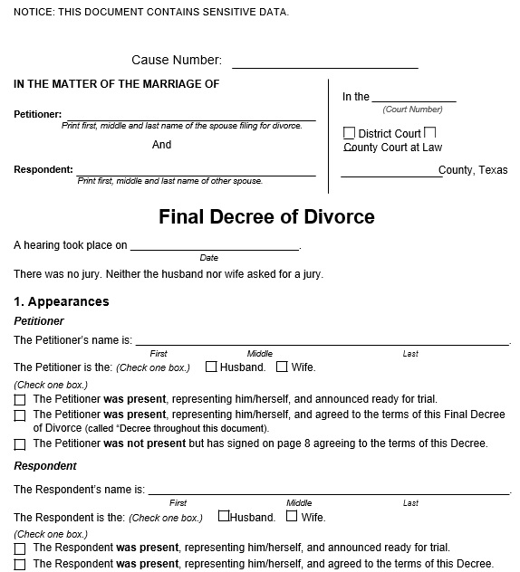 free divorce papers 1