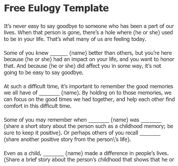 free eulogy template 9