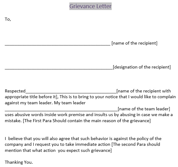 free grievance letter template 9