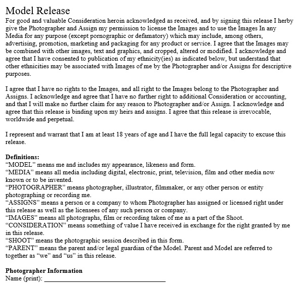 free model release form 1