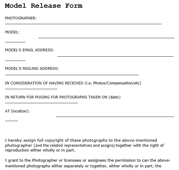 free model release form 10