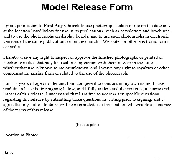 free model release form 13