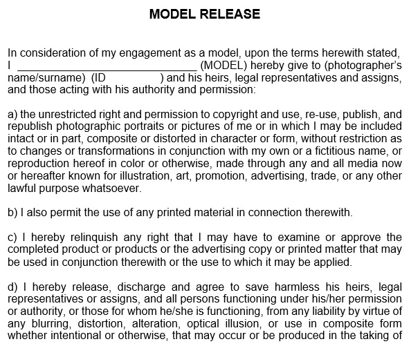 free model release form 5