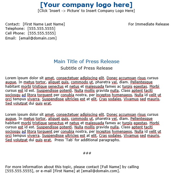 free press release template 10