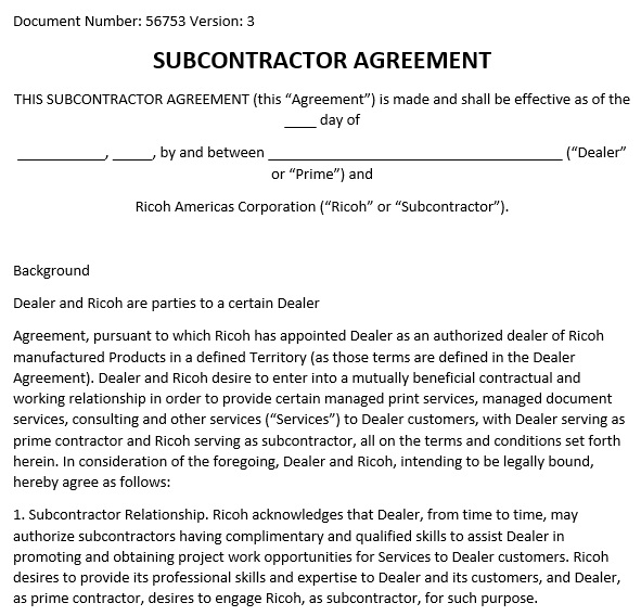 free subcontractor agreement template 1