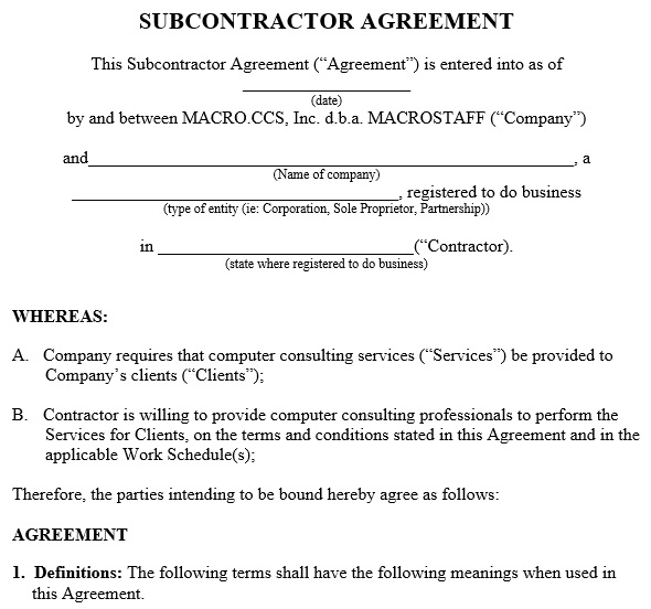 free subcontractor agreement template 12