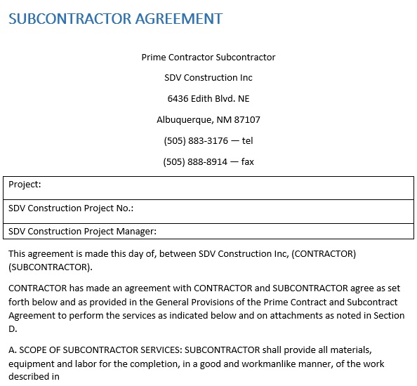 free subcontractor agreement template 4