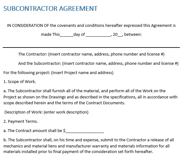 free subcontractor agreement template 7