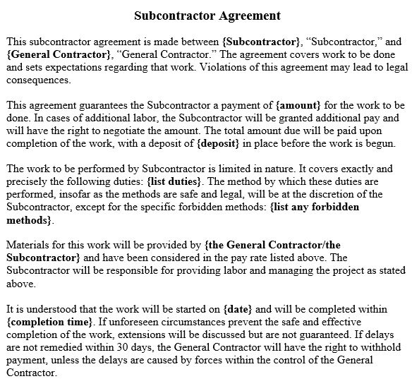 free subcontractor agreement template 8