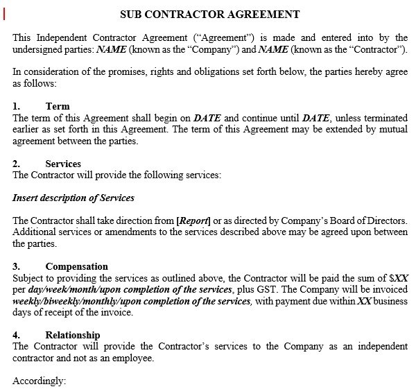 free subcontractor agreement template 9