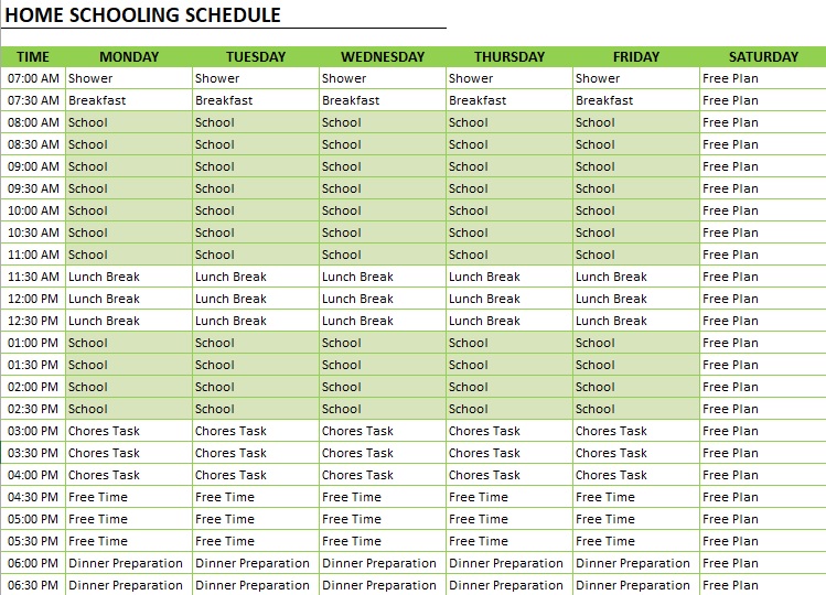 homeschool schedule spreadsheet