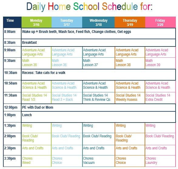 homeschool schedule template