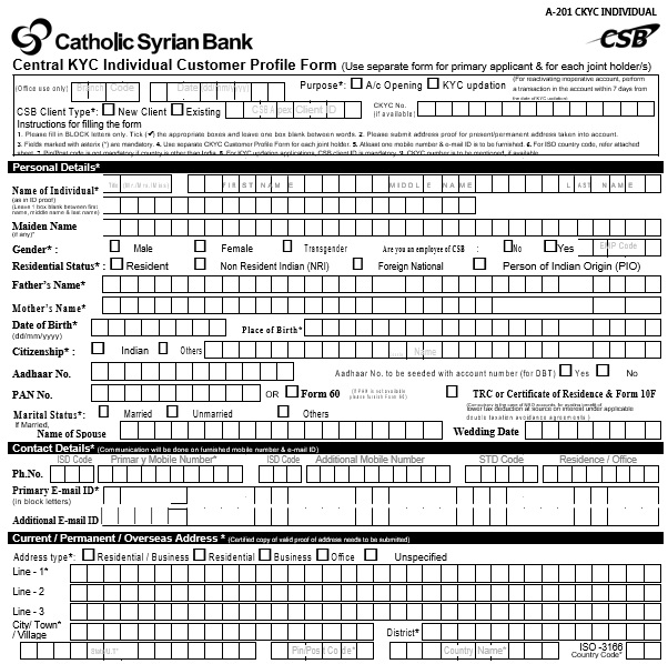 individual customer profile form