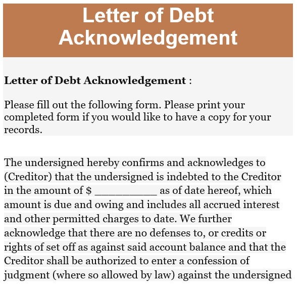 letter of debt acknowledgement