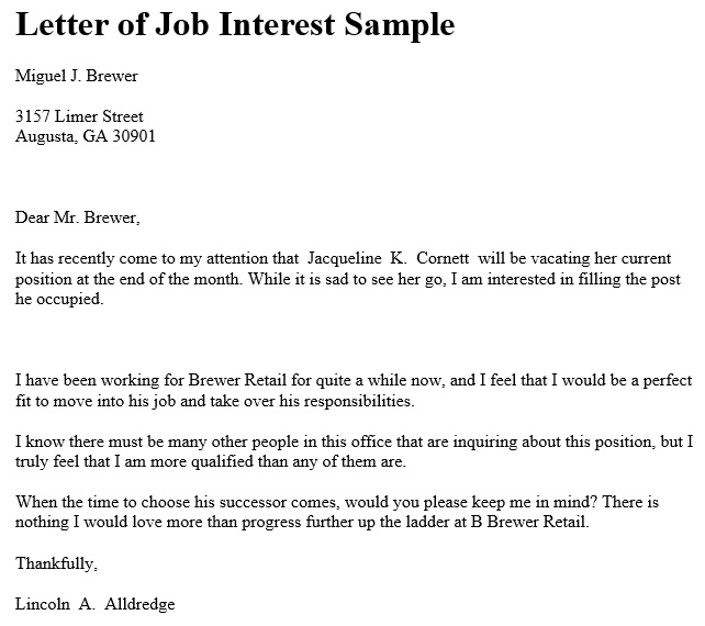 letter of job interest sample