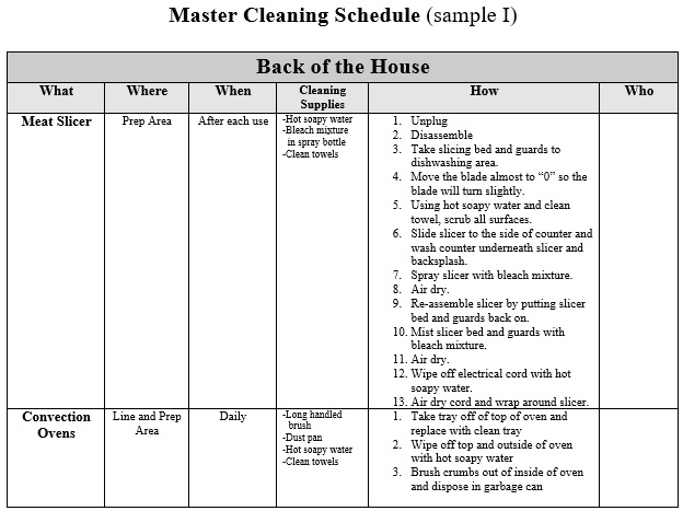 master cleaning schedule template