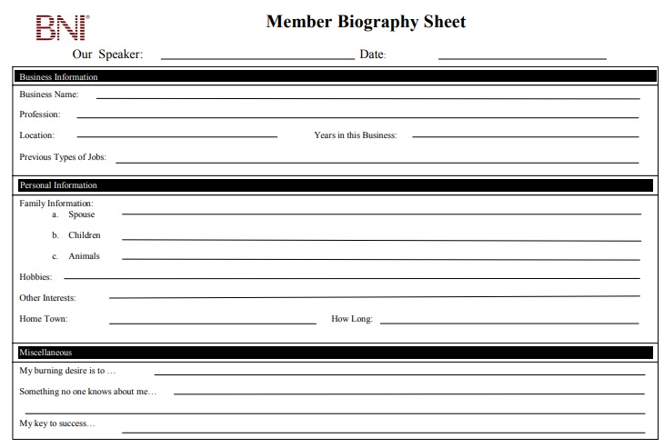 member biography sheet template