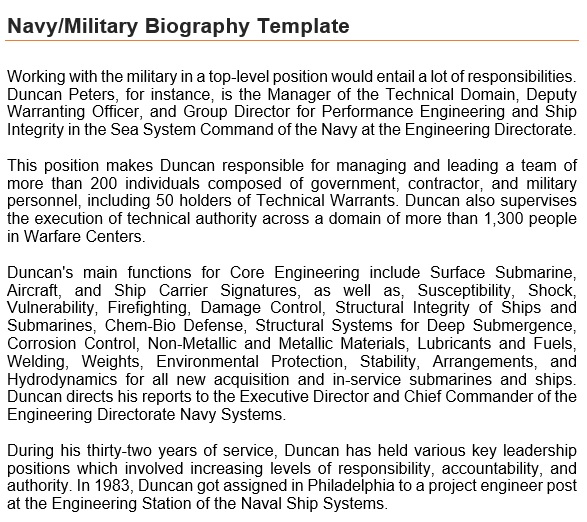 navy military biography template