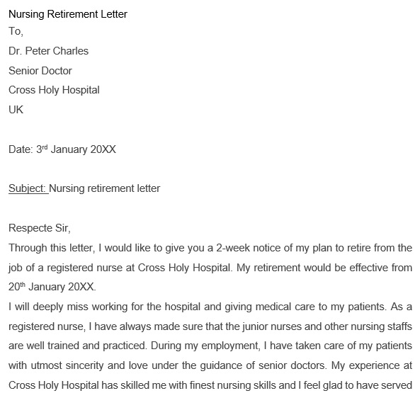 nursing retirement letter