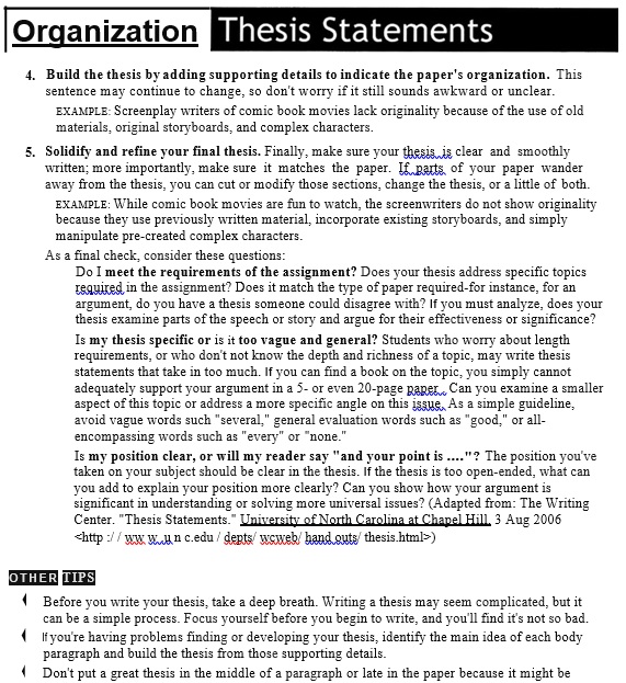 organization thesis statement template