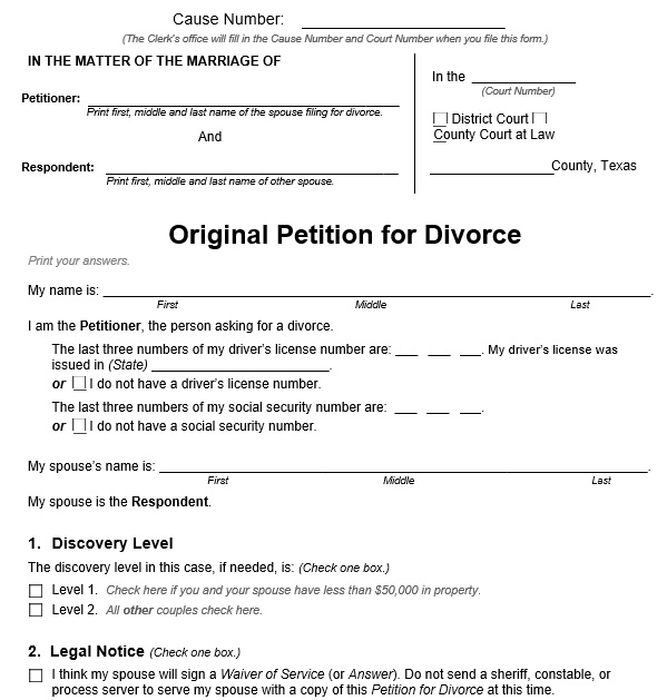 original petition for divorce